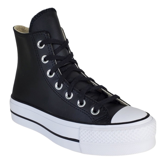 New Converse chuck taylor lift black leather lace up platform high top sneakers - Picture 12 of 16